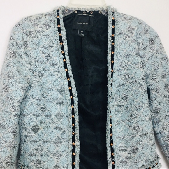 Maison Scotch Tweed Stars Open Front Blazer Jacket - Picture 2 of 8